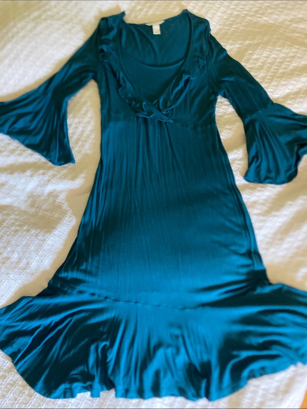 H&M Nursing Teal Ruffle V-Neck Maxi Dress